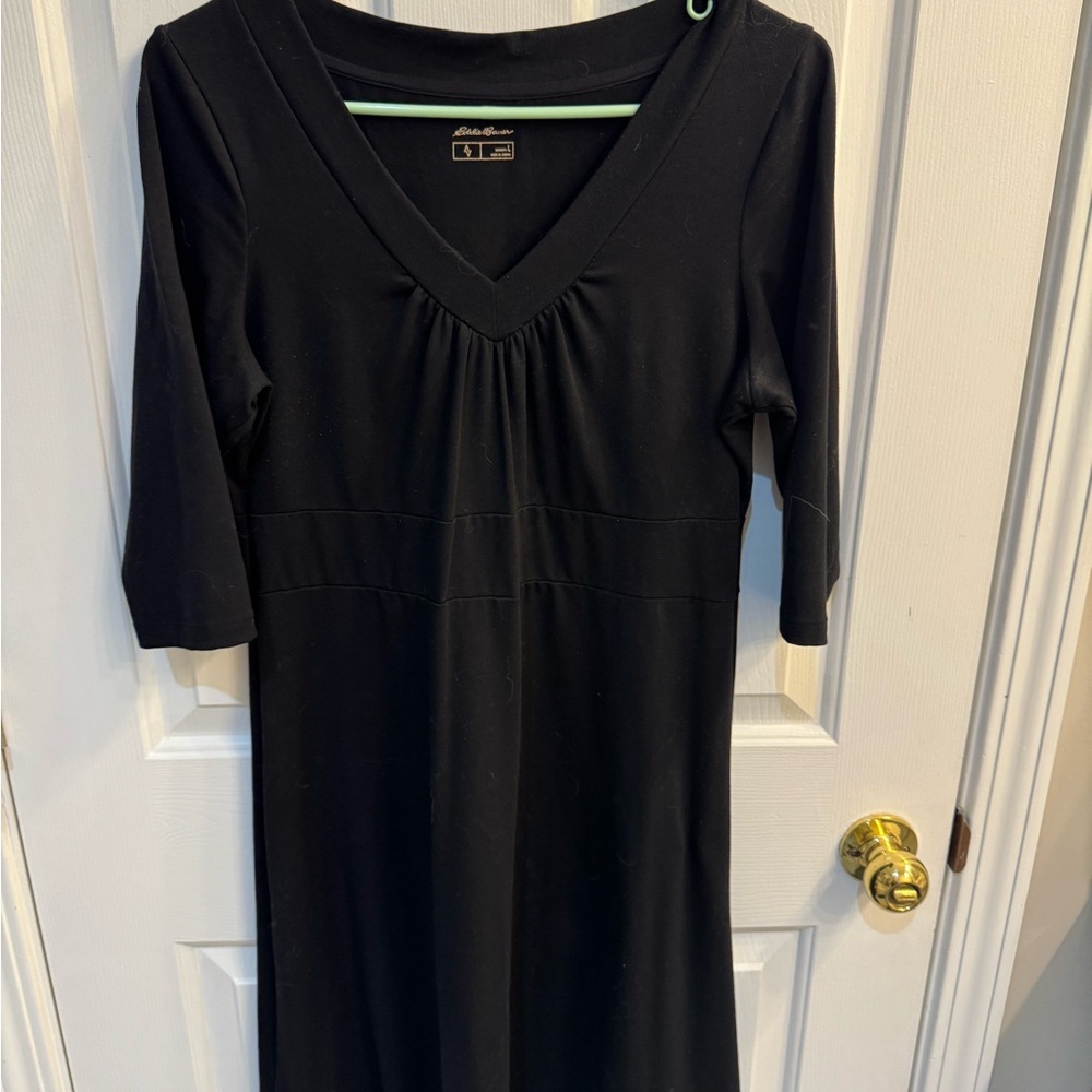 Eddie Bauer Black Half sleeve Vneck Fit & Flare Dress Large